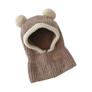Детская шапка-шарф 2 в 1, встроенная теплая зимняя шапочка-ушанка, утеплитель для шеи с помпоном, незаменимая на открытом воздухе для мальчиков и девочек