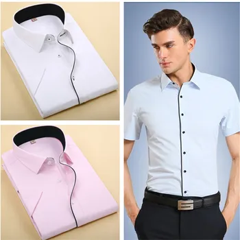 Летняя мужская рубашка с коротким рукавом, квадратный воротник, однотонные модели Explosion, легкие роскошные деловые рубашки в невидимую полоску