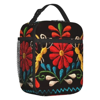 Мексиканские Бабочки, Утепленная сумка для ланча с цветочной вышивкой Otomi, 3D-принт, охладитель, касса для Бенто, путешествие на пикник