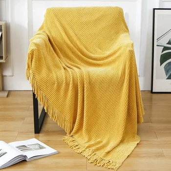 Скандинавский однотонный бортик кровати с бахромой, летнее прохладное одеяло, вязаное одеяло для дивана, одеяло для сна с кондиционером