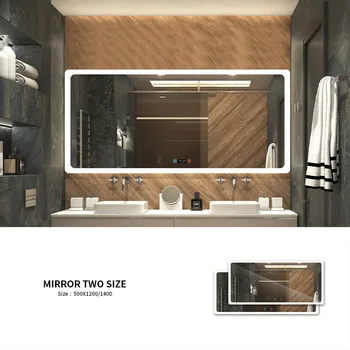 Прямоугольное зеркало с дисплеем времени в современном стиле Для ванной комнаты, индивидуальное Умное зеркало с защитой от запотевания со светодиодной подсветкой