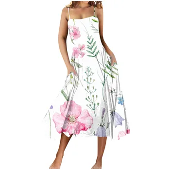 Одежда Женская Удобные Клубы Ремешок с принтом цветочных растений С карманами Стильное И модное дизайнерское Простое платье Vestidos
