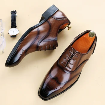 Роскошная Брендовая Мужская обувь из глянцевой кожи, Классические туфли с перфорацией типа 