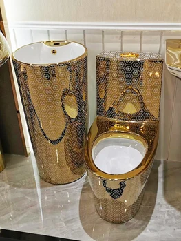 Золотой цвет унитаза, золотая встроенная колонка, раковина, европейский позолоченный унитаз, изготовленный на заказ на фабрике Чаочжоу