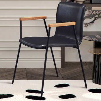 Обеденный стул с кожаными подлокотниками, современный обеденный стул с водонепроницаемой спинкой для рыбалки, Металлический Черный Офисный балкон, Предметы домашнего обихода Cadeira