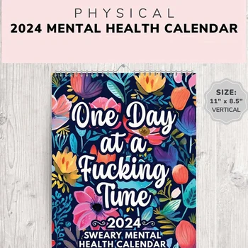 Забавный Календарь для Психического здоровья на 2024 год, Клянусь Вдохновляющим Календарем на 2024 год, Цветочный Календарь, Вдохновляющий Календарь на Стене