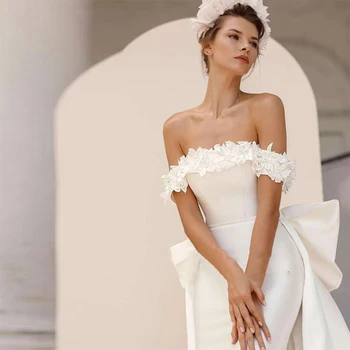 Свадебное платье Русалки с открытыми плечами, сексуальное свадебное платье с вырезом лодочкой и застежкой-молнией сзади 2023, простое свадебное платье с 3D цветами