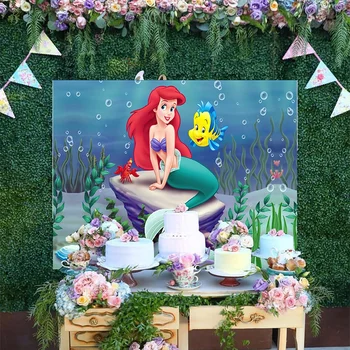Русалочка Ариэль на фоне пузырей морского мира, Мультяшное украшение для вечеринки в честь Дня рождения ребенка