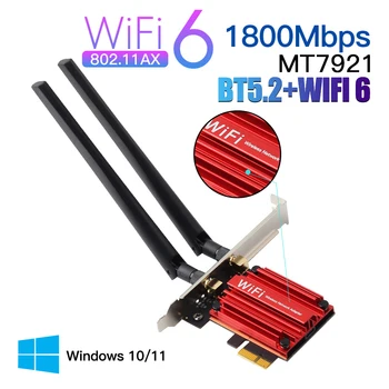 1800 Мбит/с Wifi 6 MT7921 Беспроводной адаптер PCI Express Bluetooth 5,2 Двухдиапазонная Сетевая карта Wi-Fi 802.11AX/AC Windows 10 11