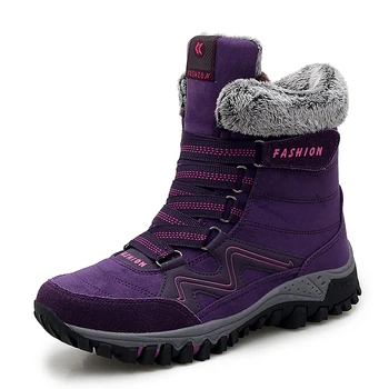 Женская обувь для горных походов, сохраняющая тепло, Меховые ботинки, зимняя обувь, высокие женские ботинки с мехом внутри, охотничьи кроссовки
