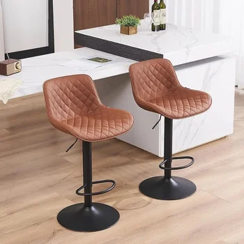 Кофейно-коричневые барные стулья Набор из 2 инструментов с поворотной спинкой Современный ресторан-остров для домашней кухни бесплатно