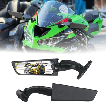 Модифицированные мотоциклетные зеркала для Kawasaki Ninja 250 300 400 650 H2 H4 Регулируемое Поворотное боковое зеркало заднего вида с Поворотным крылом