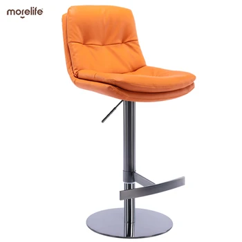 Барный стул со спинкой и высокой скамеечкой для ног, современный поворотный барный стул с высокой спинкой с функцией поворотного подъема