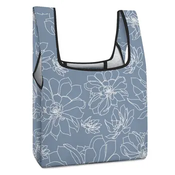 Складная сумка для покупок с индивидуальным рисунком, сумки для покупок, синяя вместительная сумка для путешествий, портативные многоразовые складные сумки-тоут, один размер