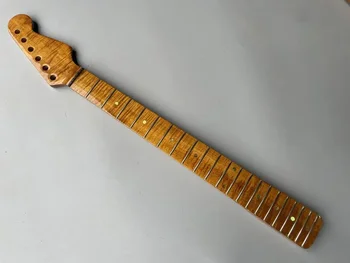 Гриф гитары Tiger Flame Maple с 21 Ладом 25,5 дюймов Темно-желтого цвета с отделкой в виде болтов и Точек, Инкрустация Задней полосы Гитарными Частями