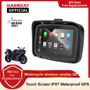 Мотоцикл Беспроводной Carplay HD Сенсорный экран IPX7 Водонепроницаемый GPS Навигатор Мультимедийный видеоплеер Android Авто Мотоцикл