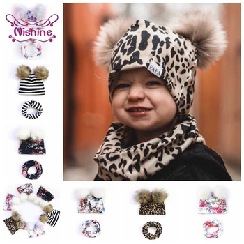 Детский шарф-шапка с меховым шариком, комплект для маленьких девочек, осенне-зимняя теплая шапка, кепка для шин, подарок для новорожденных