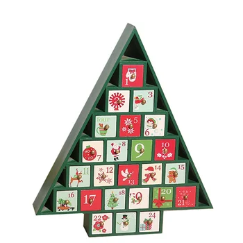 Рождественский Деревянный шкаф для календаря, Украшения для Рождественской елки, украшения для обратного отсчета, украшения для поезда, B