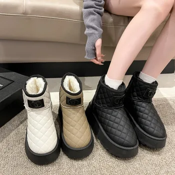 Зимние женские ботинки зима 2023, новые теплые хлопчатобумажные ботинки с мехом 