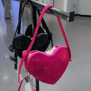 Сумки для вечеринок в форме сердца для женщин, роскошная дизайнерская сумочка, кошелек, новинка 2023 года, модный мини-клатч с блестящими бриллиантами через плечо