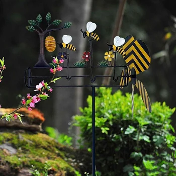 3 маленьких ветряных вращателя Bees, Декоративное вертушка для садоводства во дворе, Украшение сада на открытом воздухе
