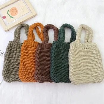 Винтажная женская сумочка для вязания шерстяными нитками, маленькая сумка для мобильного телефона, зимняя мини-сумочка на запястье, экологичная многоразовая сумка для покупок