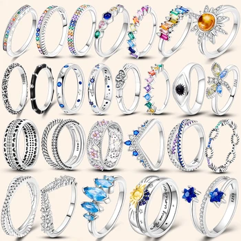 Новое модное кольцо из настоящего серебра 925 пробы, бесконечность, бабочка, сверкающий циркон, Принцесса, геометрическое кольцо в виде сердца, популярные женские кольца