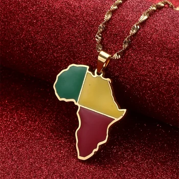 Африка Карта Бенина, флаг, кулон, ожерелье, золотой цвет, Африканские украшения из нержавеющей стали, подарок