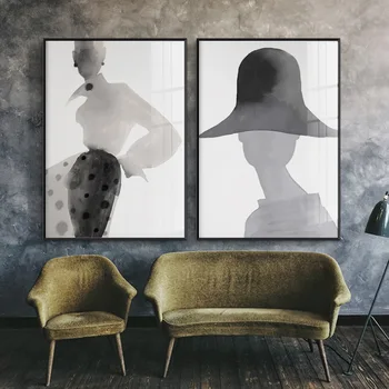 Модный женский плакат в рамке, черно-белый абстрактный рисунок, настенная художественная картина, печать на холсте, картина для домашнего декора гостиной