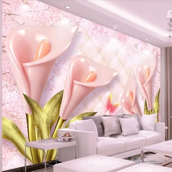 Пользовательские обои 3d фотообои розовая калла лилия papel de parede мягкая сумка с тиснением ювелирный фон обои для домашнего декора фреска