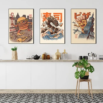 Японская еда, Лапша, Мультяшная картина, Настенное искусство, холст, плакат, Абстрактная картина для кухни, столовой, домашнего декора Cuadros