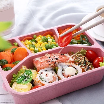 4 отделения Bento Lunch Box Прочные и безопасные контейнеры для ланча для взрослых с прозрачной крышкой