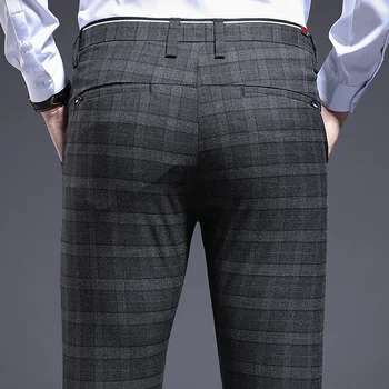ICPANS, Узкие мужские брюки в клетку, Деловые офисные брюки-карандаш для мужчин, стрейчевый костюм, Тонкий Летний 2024