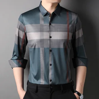2023 Роскошные Новые Приталенные Полосатые Дизайнерские Трендовые рубашки высшего качества для мужчин, модная брендовая рубашка с длинным рукавом, повседневная мужская одежда