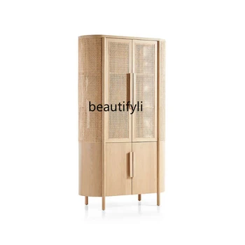 Винный шкаф для столовой в скандинавском стиле, Современная Минималистичная стена гостиной из массива дерева, Домашний Шкаф для хранения из ротанга
