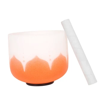 8-дюймовая Поющая чаша, Оранжевый цветок жизни, дизайн с Чакрой, Матовый Кварцевый кристалл, Поющая чаша, кольцо-молоток без палочек, Йога, Медитация