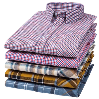 Мужская повседневная рубашка в клетку из 100% чистого хлопка, ткань для шлифовки, теплые рубашки оверсайз для мужчин с длинным рукавом и карманом, новинка