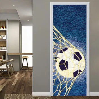 Футбольная 3D наклейка на дверь, футбольные обои, Спорт с мячом, сделай сам, Самоклеящаяся ПВХ наклейка на дверь, Декор для спальни, постобои, наклейки