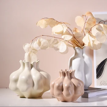 Керамическая ваза для цветов PEANDIM кремово-розового цвета, ваза для вечеринки в отеле, цветочные горшки, декор для дома в скандинавском стиле.