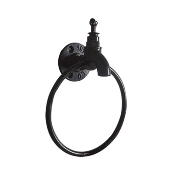 Креативное настенное кольцо для полотенец, промышленный смеситель в деревенском стиле, черная металлическая вешалка для полотенец для рук для украшения ванной комнаты.