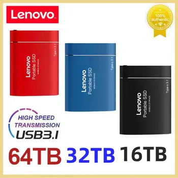 Портативный SSD-накопитель Lenovo объемом 64 ТБ, внешний жесткий диск USB 3.1 / Type-C, твердотельный жесткий диск, высокоскоростное запоминающее устройство для ноутбуков / настольных компьютеров
