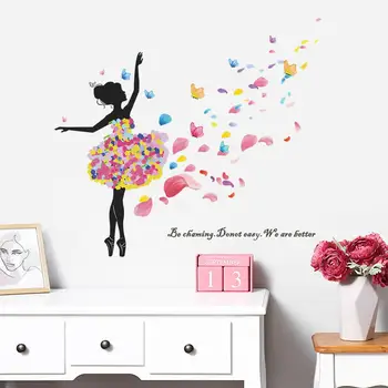 Наклейка на стену с изображением танцующей девочки лепестки, самоклеящаяся наклейка на стену для детской комнаты, украшения стен детского сада