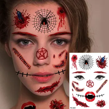 2022 Декоративные временные татуировки на Хэллоуин, Цветные трехмерные шрамы от ужасов и призраков, водонепроницаемые наклейки с татуировками