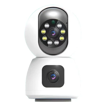 Wifi IP-камера с двумя объективами, двухэкранный радионяня, домашняя камера безопасности, PTZ, автоматическое отслеживание CCTV