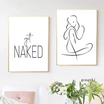 Сексуальная женщина, абстрактная линия, Раздевайся, плакат, черно-белый Минималистичный холст, живопись, принты, настенное искусство, картина для ванной комнаты, домашний декор