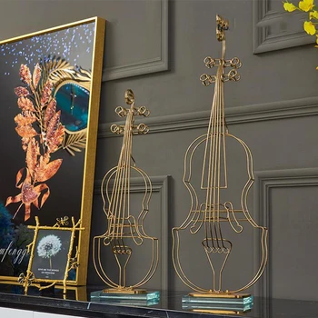 Большой 64 см Современный Золотой Музыкальный Инструмент Орнамент Дверь Входная Спальня Домашний Отель Офисный Стол Хрустальная Статуя Скрипки