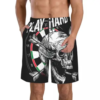 Мужские пляжные шорты Play Hard Darts Skull, Быстросохнущий купальник для фитнеса, забавные уличные забавные 3D шорты