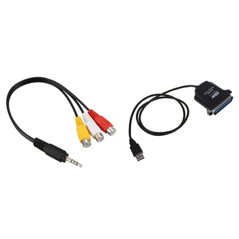 2 шт. Кабель-адаптер USB к параллельному 36-контактному принтеру Centronics с разъемом 3,5 мм на 3 RCA аудио-видео AV-кабеля
