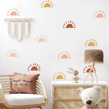 Boho Sun Красочная Милая наклейка на стену в детской, Виниловая Съемная Наклейка на стену, Подарки для украшения интерьера спальни для девочек и мальчиков