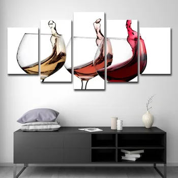 Картина на холсте в виде бокала для красного вина с 5 панелями, бокал для пивного коктейля, HD Фотографии, плакаты и принты для декора стен бара и кухни Без рамки